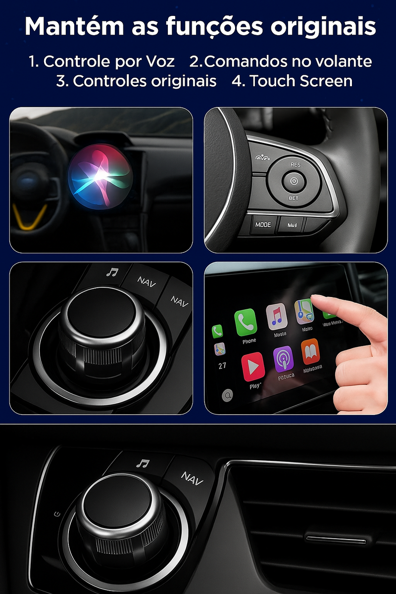 Adaptador Pionray 2 em 1 sem fio CarPlay e Android Auto – Compatibilidade universal