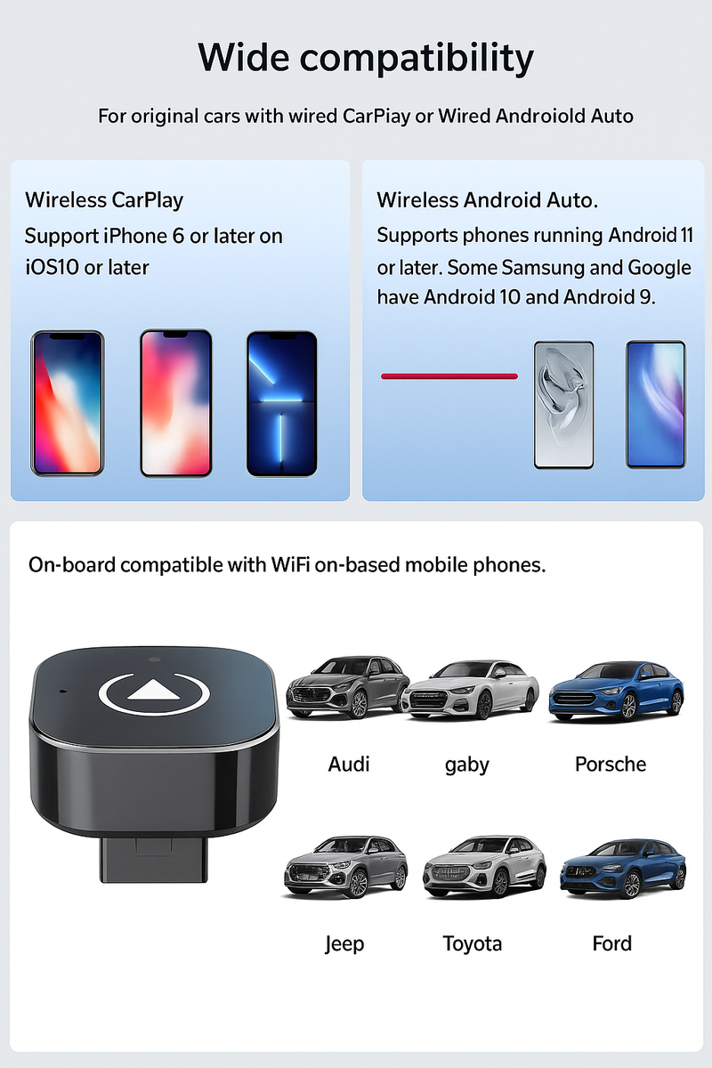Adaptador Pionray 2 em 1 sem fio CarPlay e Android Auto – Compatibilidade universal